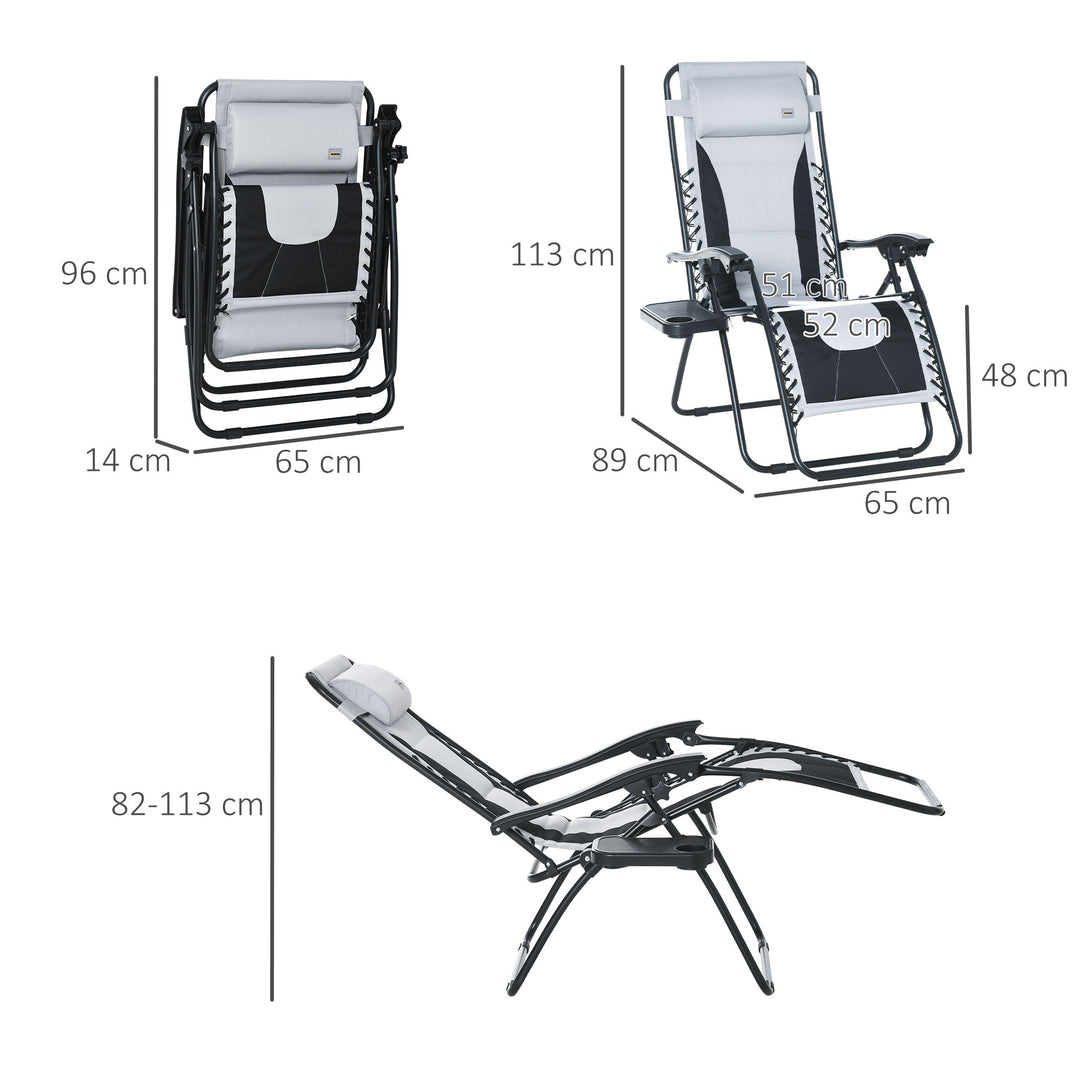 Zero Gravity Lounger Chair, Folding Reclining Patio Chair with Padded Seat, Cup Holder, Soft Cushion and Headrest for Poolside, Camping, Light Grey