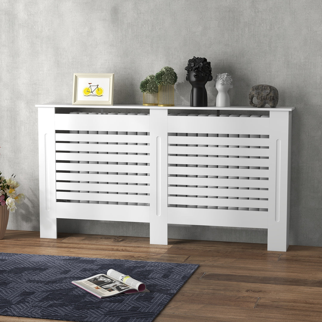 MCL Radiator Cover, Modern MDF White Painted Cabinet with Horizontal Slats for Living Room, Bedroom, 152L x 19W x 81H cm