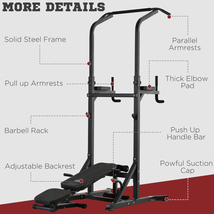 Pull Up Station with Adjustable Weight Bench, Dip Station and Barbell Rack, Multi-Function Power Tower Free Standing Pull Up Bar for Home Gym