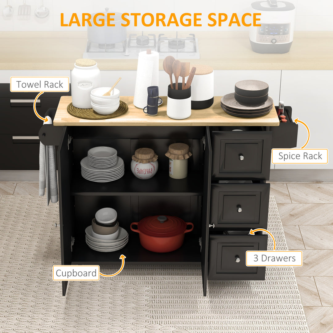 Kitchen Island with Drop Leaf, Rolling Kitchen Storage Trolley on Whee