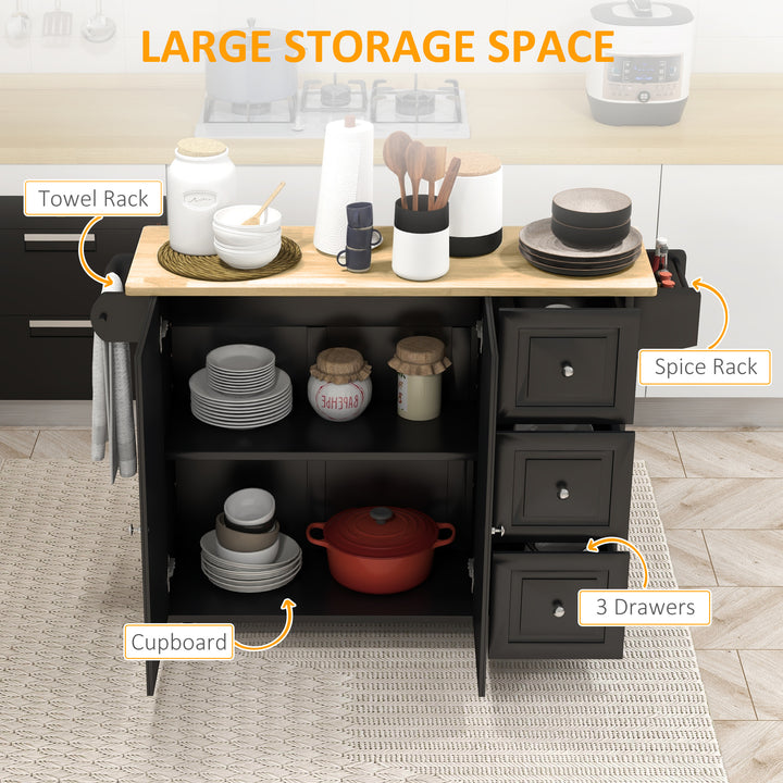 Kitchen Island with Drop Leaf, Rolling Kitchen Storage Trolley on Whee