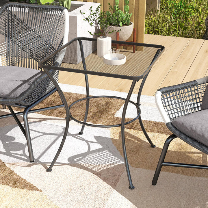 60cm Square Garden Table, Outdoor Metal Bistro Side Desk with Mesh Top, Black