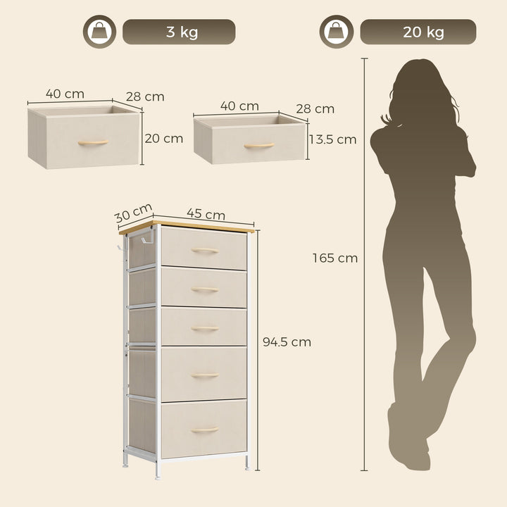 Chest of Drawers, Dresser with 5 Fabric Drawers, Tall Storage Unit - view 3