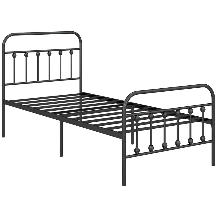 HOMCOM 3ft Single Platform Bed Frame with Underbed Storage Tall Headboard Steel Slat No Box Spring Needed Easy Assembly Black