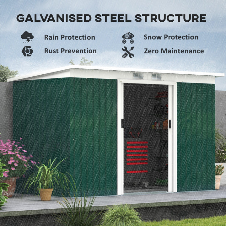 9ft x 4ft Metal Garden Shed, Outdoor Tool House with Foundation Kit, Ventilations and Double Doors, Deep Green