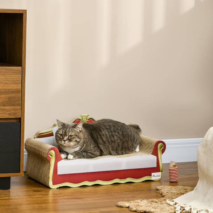 PawHut Cat Scratcher Lounge Sofa, Durable Cardboard Bed with Catnip, Stylish & Eco-Friendly, 58x29.5x29cm | Aosom UK