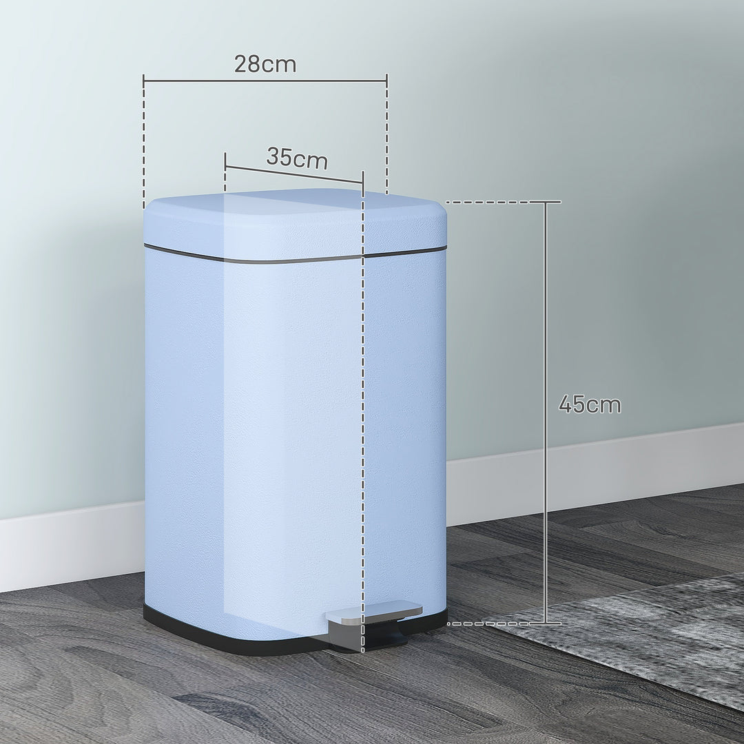 HOMCOM 20 Litre Pedal Bin, Fingerprint Proof Kitchen Bin with Soft-close Lid, Metal Rubbish Bin with Foot Pedal and Removable Inner Bucket, Light Blue