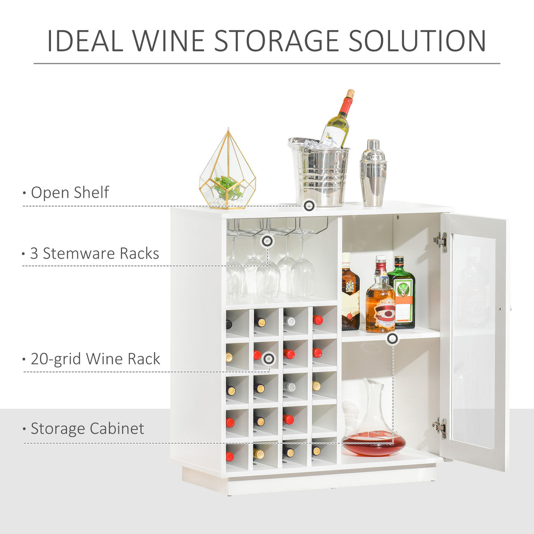 Modern Wine Cabinet Cupboard with Glass Door, Glass Holder & 20-Bottle Wine Rack for Living Room, Home Bar, Dining Room