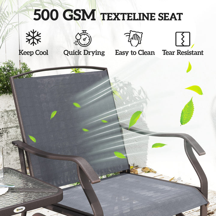 Glider Rocking Chair & Table Set 2 Single Seaters Rocker Garden Swing Chair Patio Furniture Bistro Set Grey
