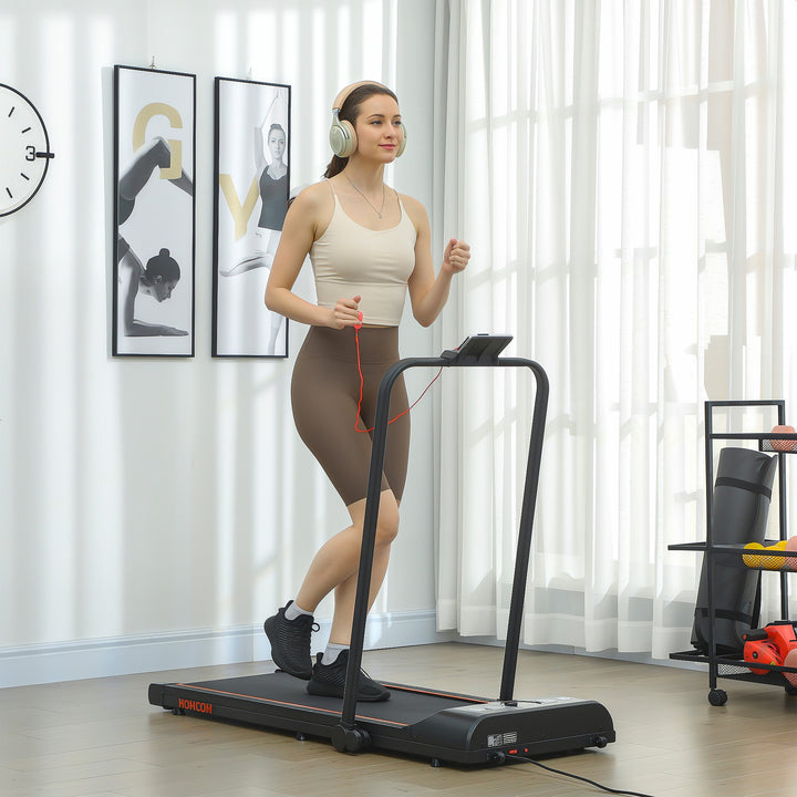 Foldable Walking Treadmill, with LED Display and Wheels, for Home, Office, Fitness Studio, Orange