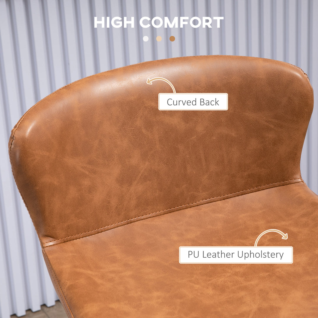Bar Stools Set of 2, PU Leather Upholstered Bar Chairs, Breakfast Kitchen Counter Chairs with Backs, Steel Legs and Footrests for Dining Room, Brown