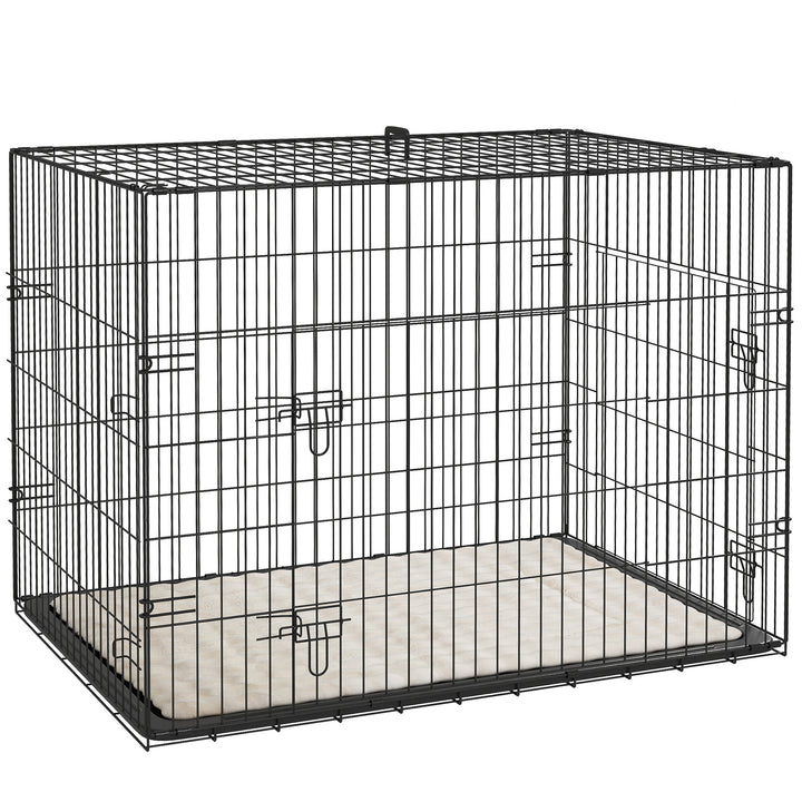 Foldable Dog Crate with 2 Doors with Tray, Soft Cushion, for Large Medium Dogs, 91 x 62 x 68, Black