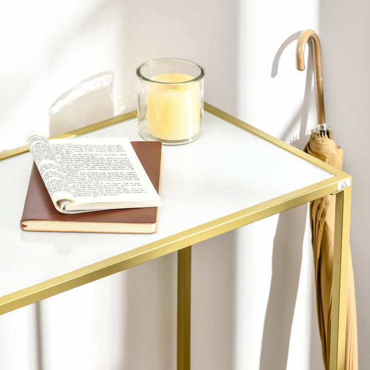Modern Console Table, Tempered Glass Top Sofa Table with Steel Frame Adjustable Feet for Living Room, Hallway, White