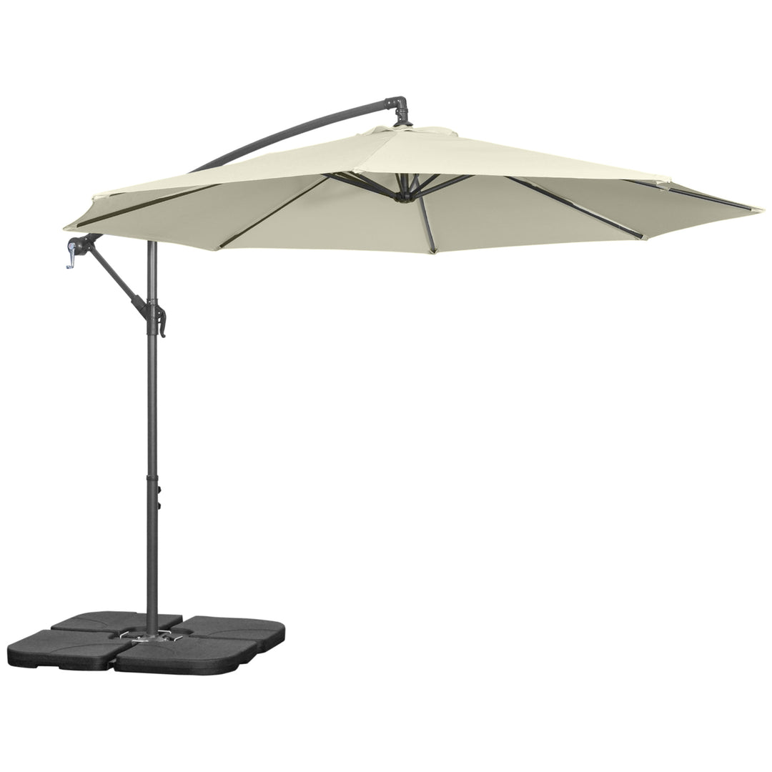 3(m) Garden Parasol Sun Shade Banana Umbrella Cantilever with Crank Handle, Cross Base Beige