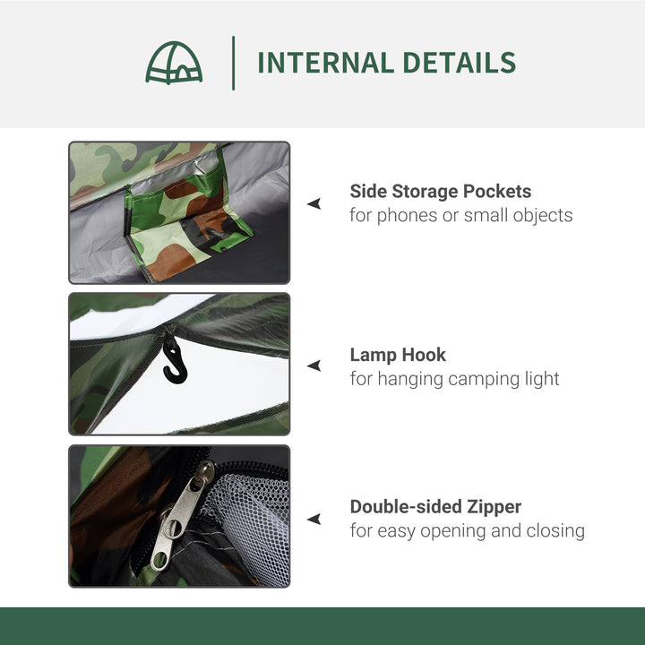 2 Person Camping Tent, Dome Tent with Zipped Doors, Storage Pocket, Portable Handy Bag, Multicoloured