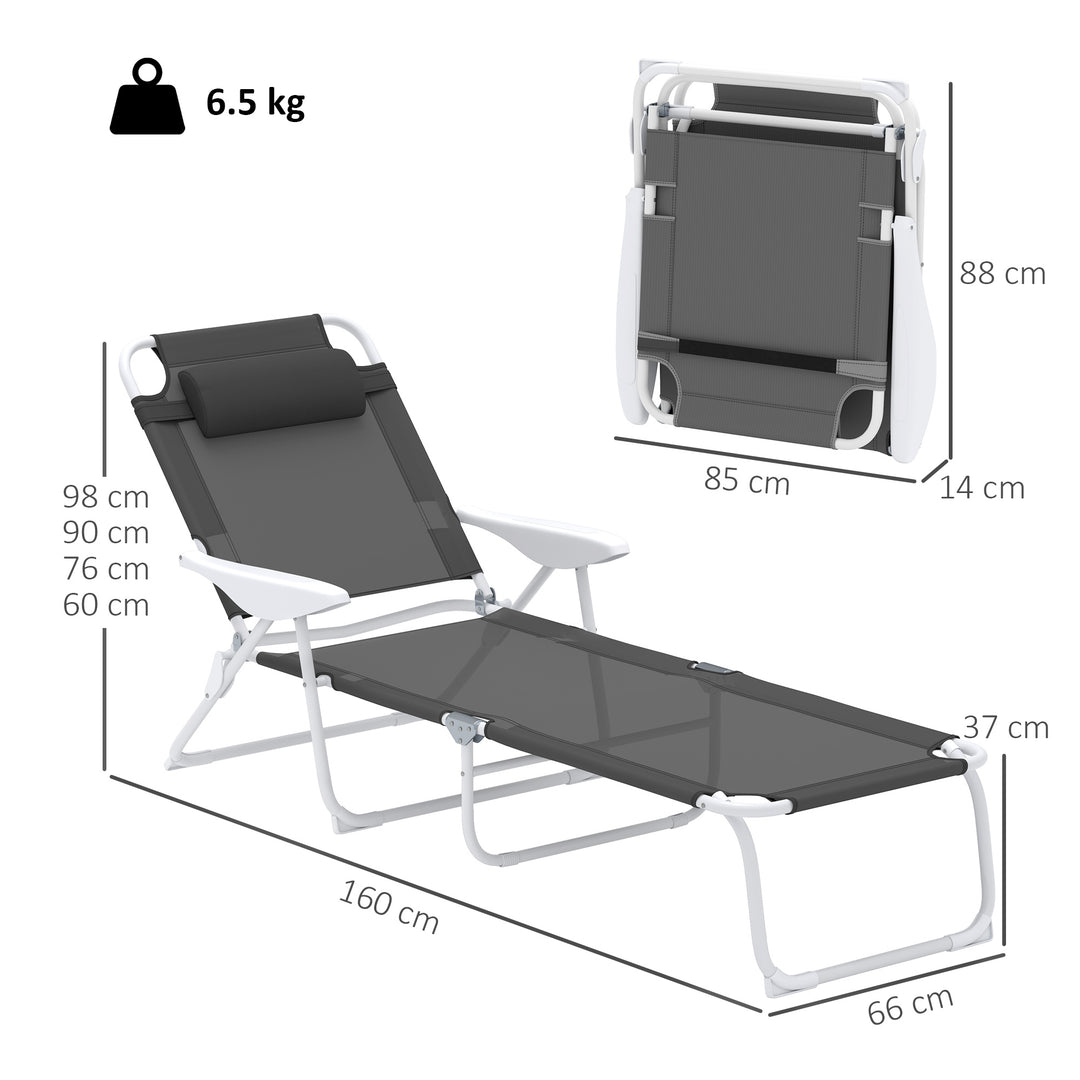 Foldable Lounge Chair with 4-Level Adjustable Backrest & Headrest - Charcoal Grey