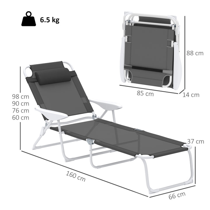 Foldable Lounge Chair with 4-Level Adjustable Backrest & Headrest - Charcoal Grey