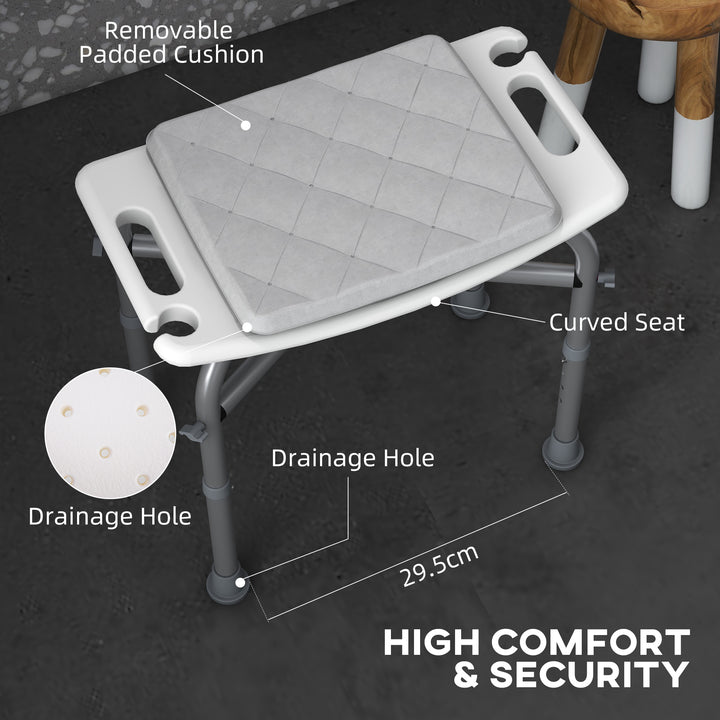 HOMCOM Shower Seating: Adjustable Aluminium Frame with Removable Cushion, Integrated Shower Head Holder, Anti-Slip Design for Elderly Care | Aosom UK