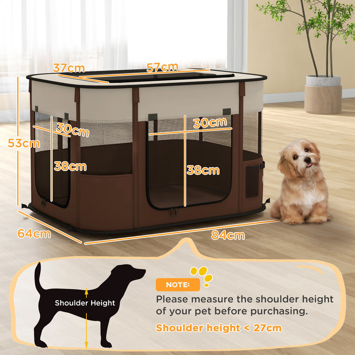 PawHut Foldable Dog Pen with Storage Bag for Indoor/Outdoor Use, Brown | Aosom UK