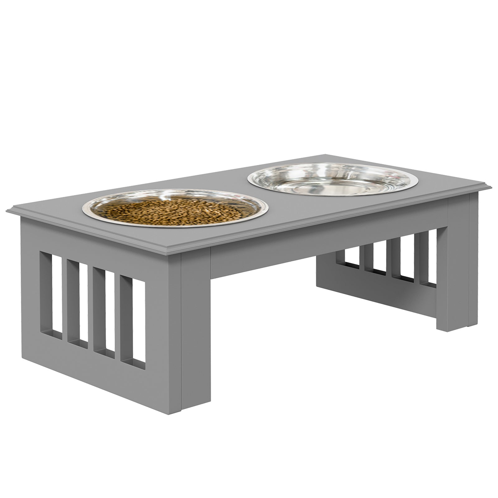 Raised Dog Feeding Bowls with Stand, Stainless Steel for Extra Small and Small Dog, 44L x 24W x 15H cm - Grey