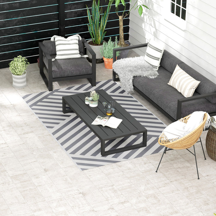 Outsunny Reversible Outdoor Rug, Plastic Straw, Portable with Carry Bag, 182 x 274cm, Grey and Cream | Aosom UK