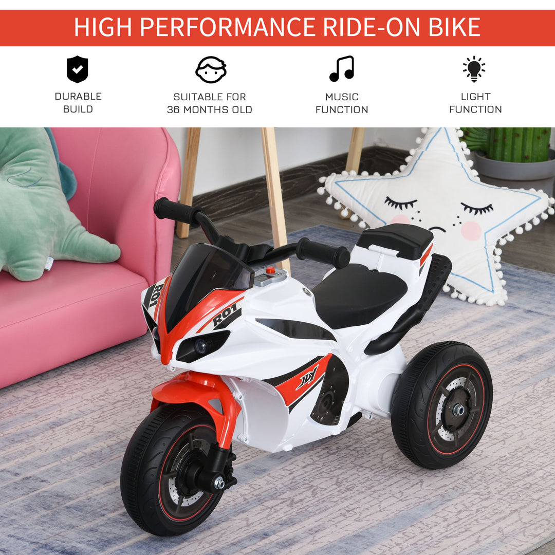 Kids Ride-On Police Bike 3-Wheel Vehicle w/ Music Lights Safe Seat Handlebars Toddler NO POWER Child Learning Fun Development 18-36 Months White