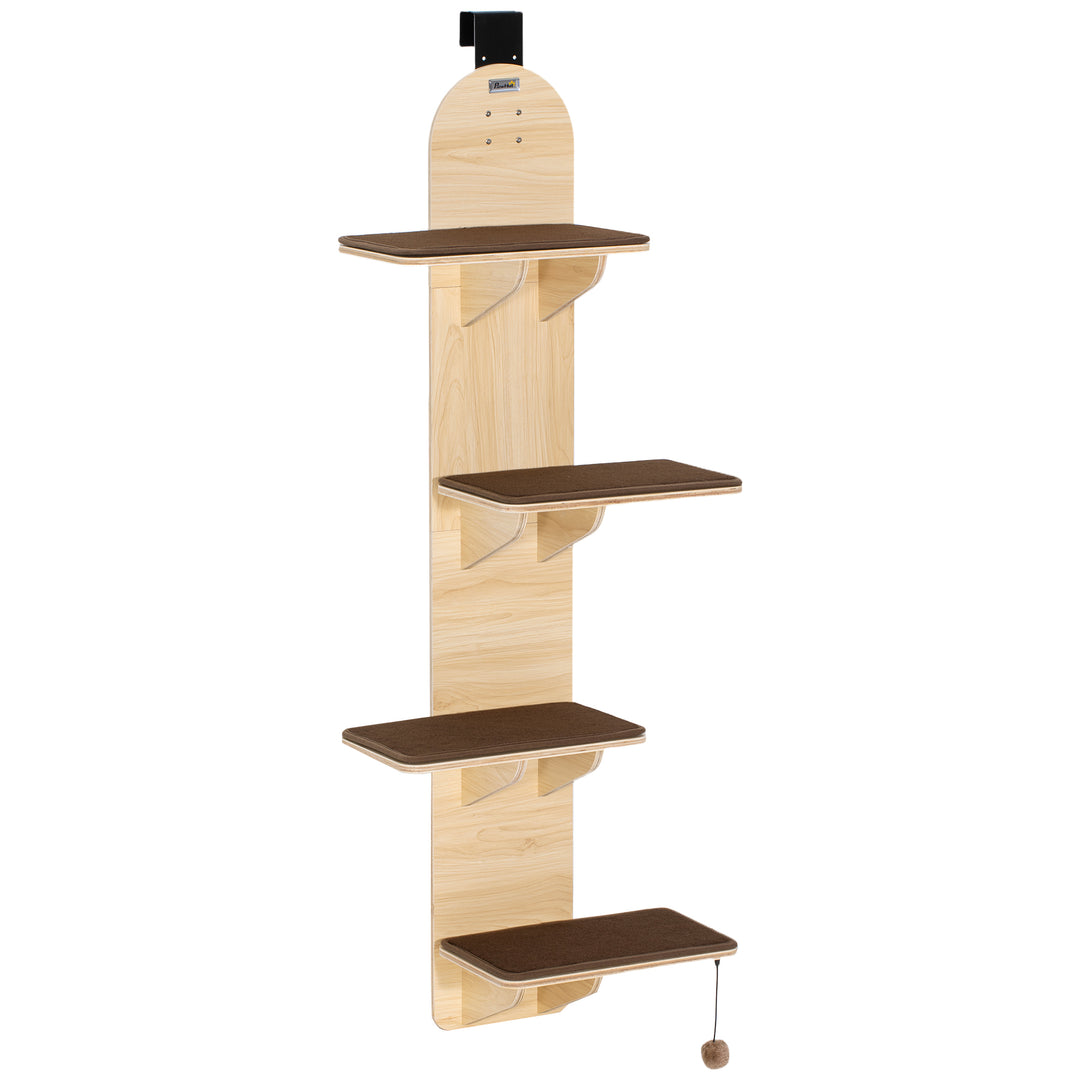 4-Level Door Mounted Cat Tree with Washable Plush Mats, Toy Balls, Doo