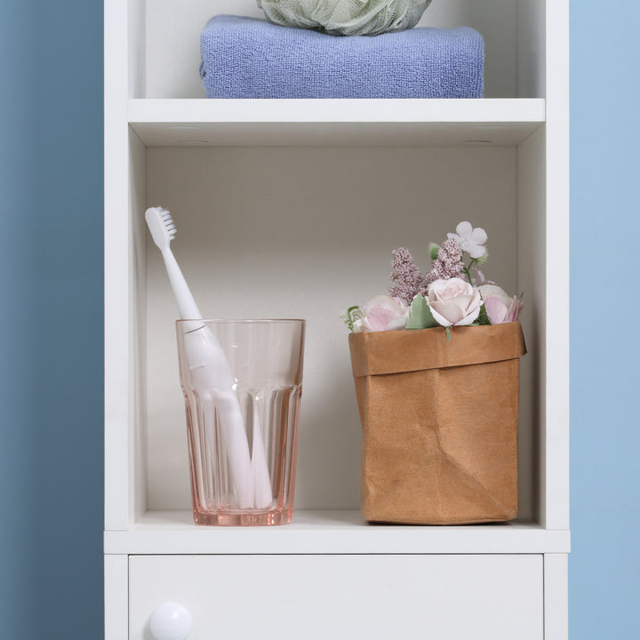 Tall Bathroom Storage Cabinet with Mirror, Narrow Bathroom Unit, Freestanding Bathroom Cupboard with Adjustable Shelves and 2 Doors, White