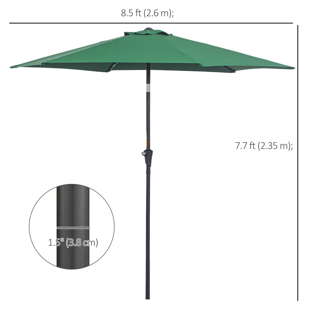 2.6M Garden Parasol Umbrella with Tilt and Crank, Outdoor Sun Parasol Sunshade Shelter with Aluminium Frame, Green