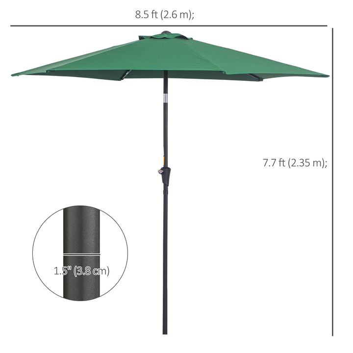 2.6M Garden Parasol Umbrella with Tilt and Crank, Outdoor Sun Parasol Sunshade Shelter with Aluminium Frame, Green
