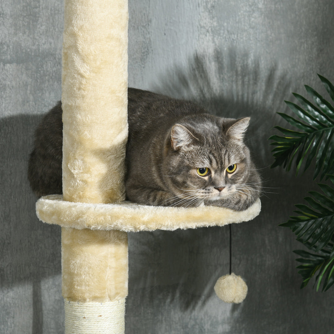 PawHut Feline Playground: Towering 255cm Cat Tree with Scratching Post, Cosy Hideaway & Perches, Beige