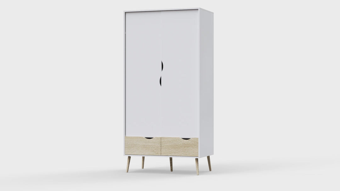 Oslo Wardrobe 2 Doors 2 Drawers in White and Oak