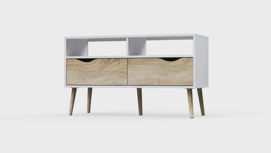 Oslo TV Unit 2 Drawers in White and Oak