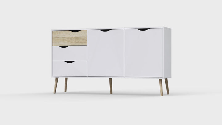 Oslo Sideboard - Large - 3 Drawers 2 Doors in White and Oak