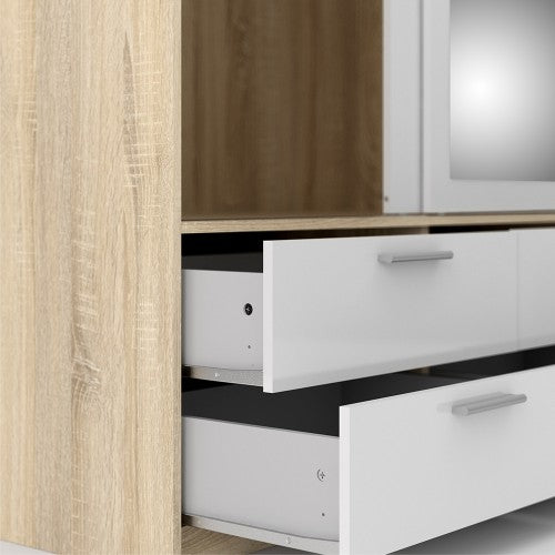 Wardrobe - 3 Doors 6 Drawers in Oak with White High Gloss