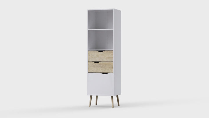 Oslo Bookcase 2 Drawers 1 Door in White and Oak