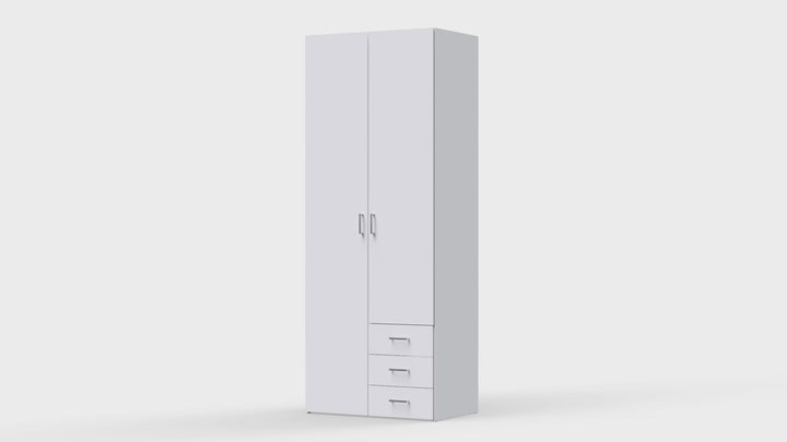 Space Wardrobe - 2 Doors 3 Drawers in White 2000