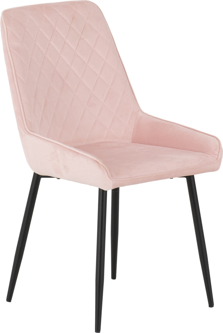 Athens Rect & Avery Dining Set (X4 Chairs) - Medium Oak Effect/Baby Pink Velvet