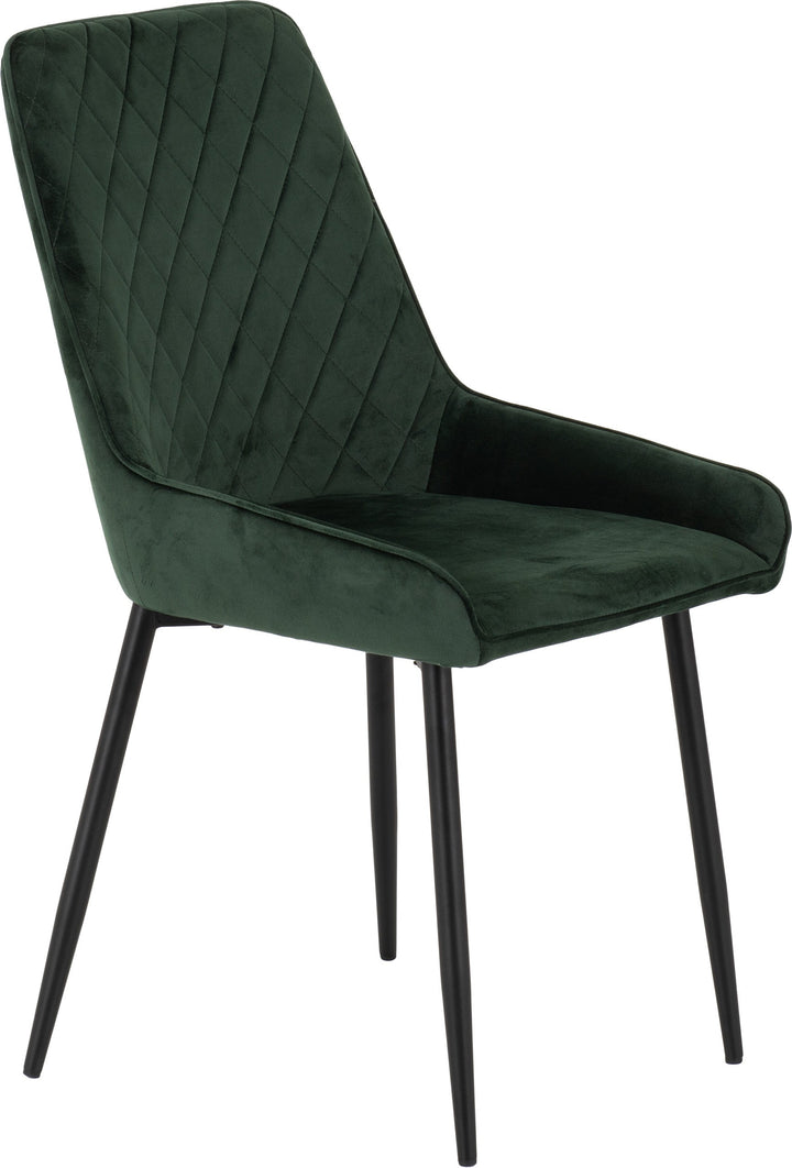 Quebec Straight & Avery Dining Set (X4 Chairs) - Medium Oak Effect/Emerald Green Velvet