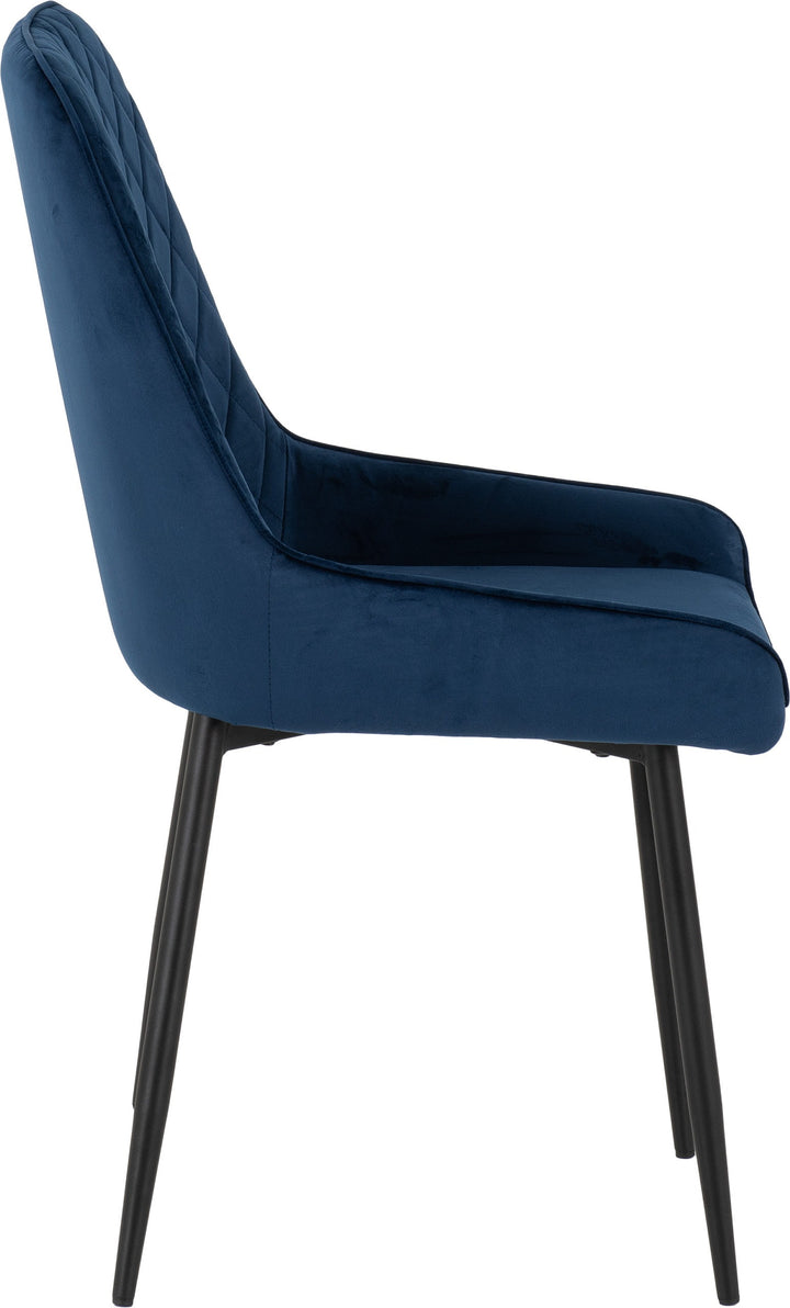 Quebec Straight & Avery Dining Set (X4 Chairs) - Medium Oak Effect/Sapphire Blue Velvet