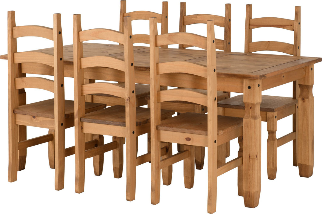 Corona 6' Dining Set (X6 Chairs) - Distressed Waxed Pine