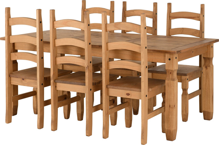 Corona 6' Dining Set (X6 Chairs) - Distressed Waxed Pine