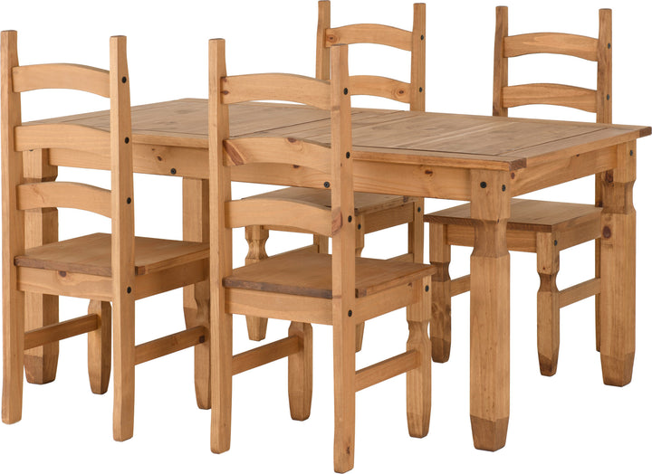 Corona Extending Dining Set (X4 Chairs) - Distressed Waxed Pine