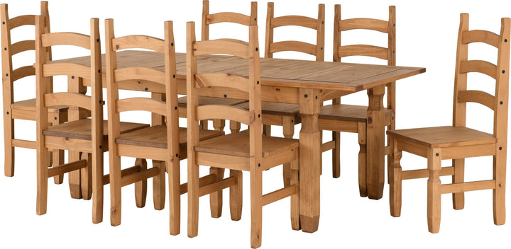 Corona Extending Dining Set (X8 Chairs) - Distressed Waxed Pine