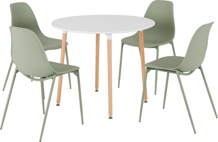 Lindon Dining Set (X4 Chairs) - White/Green/Natural Oak