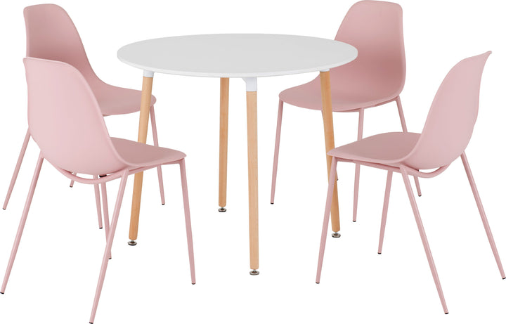 Lindon Dining Set (X4 Chairs) - White/Pink/Natural Oak