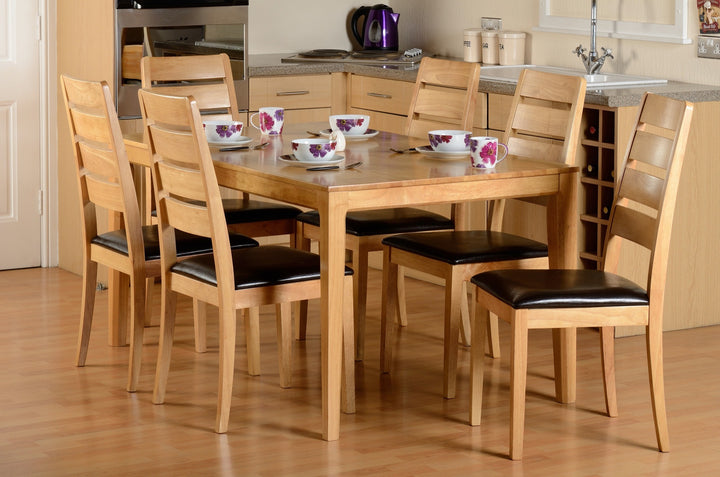 Logan Large Dining Set (X6 Chairs) - Oak Varnish/Brown Pu