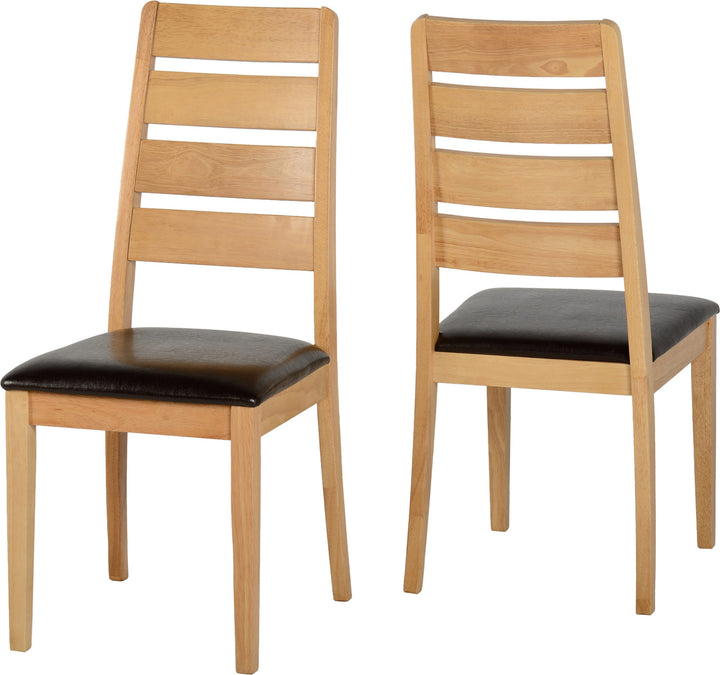 Logan Large Dining Set (X6 Chairs) - Oak Varnish/Brown Pu