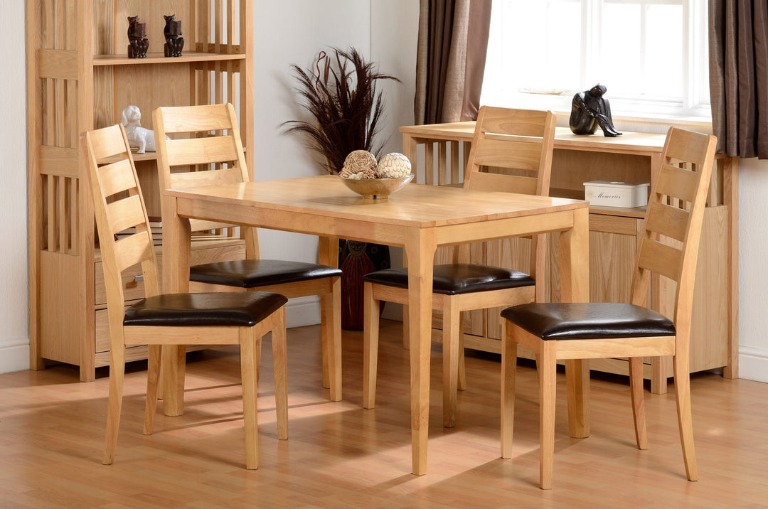 Logan Small Dining Set (X4 Chairs) - Oak Varnish/Brown Pu