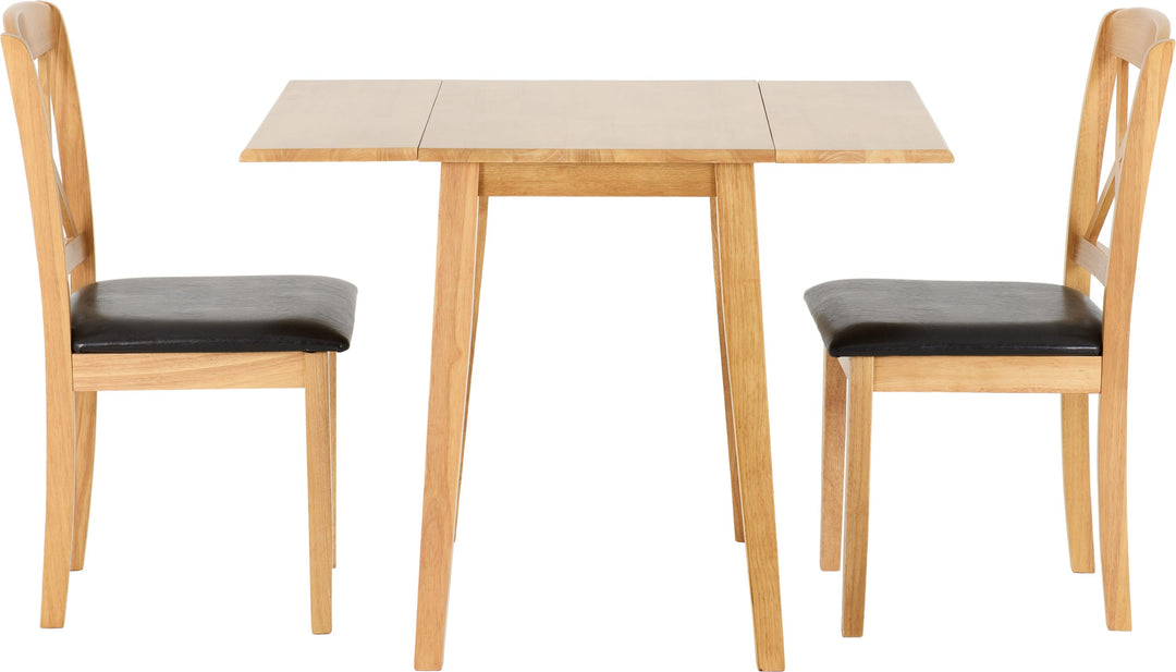 Mason Double Drop Leaf Dining Set (X2 Chairs) - Oak Varnish/Brown Pu